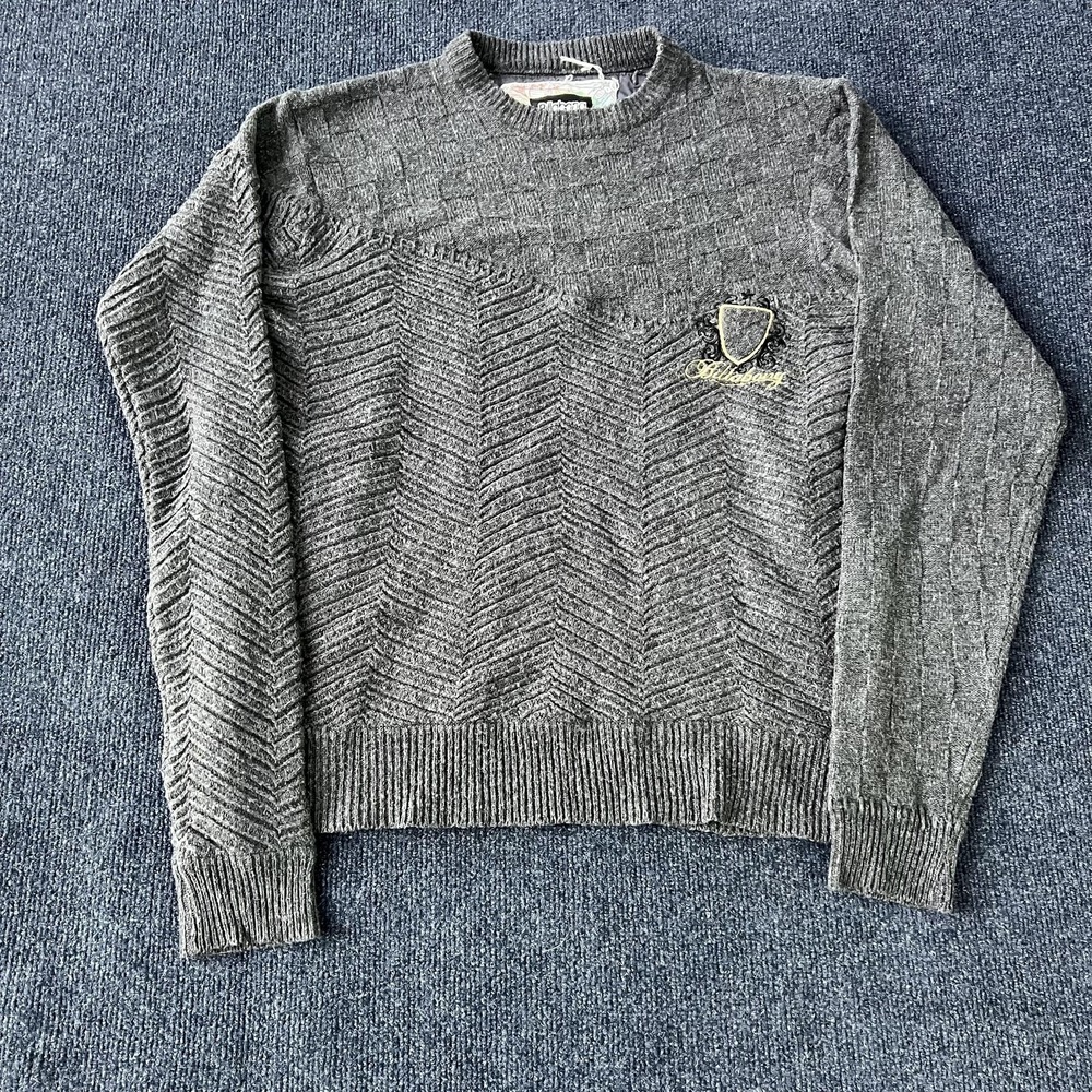 Y2K Billabong Sweater Mens Large‎ Gray Crewneck Knit Chevron Textured Wool Blend